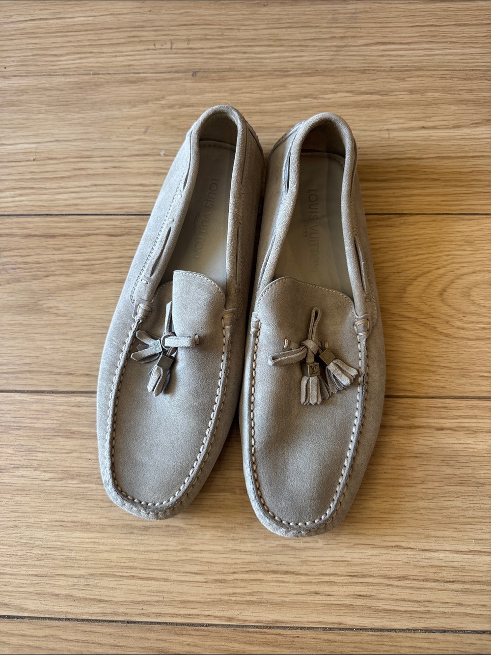 Louis Vuitton Beige Suede Tassel Loafers - Men's Slip-On